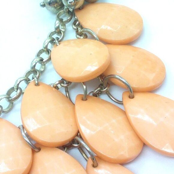 Peach Acrylic Statement Necklace Small Plastic Silver-tone Beads 22" - Picture 4 of 9